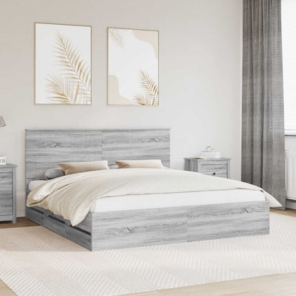 vidaXL Bed Frame with Drawer Grey Sonoma 180 x 200 cm Engineer Wood