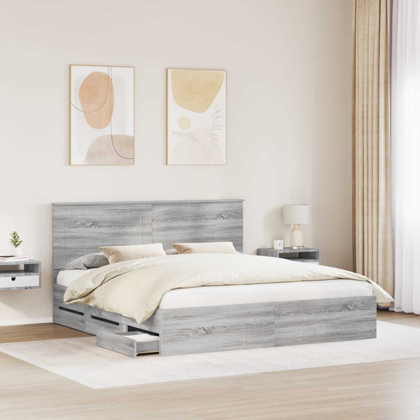 vidaXL Bed Frame with Drawer Grey Sonoma 180 x 200 cm Engineer Wood