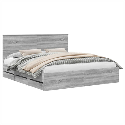 vidaXL Bed Frame with Drawer Grey Sonoma 180 x 200 cm Engineer Wood