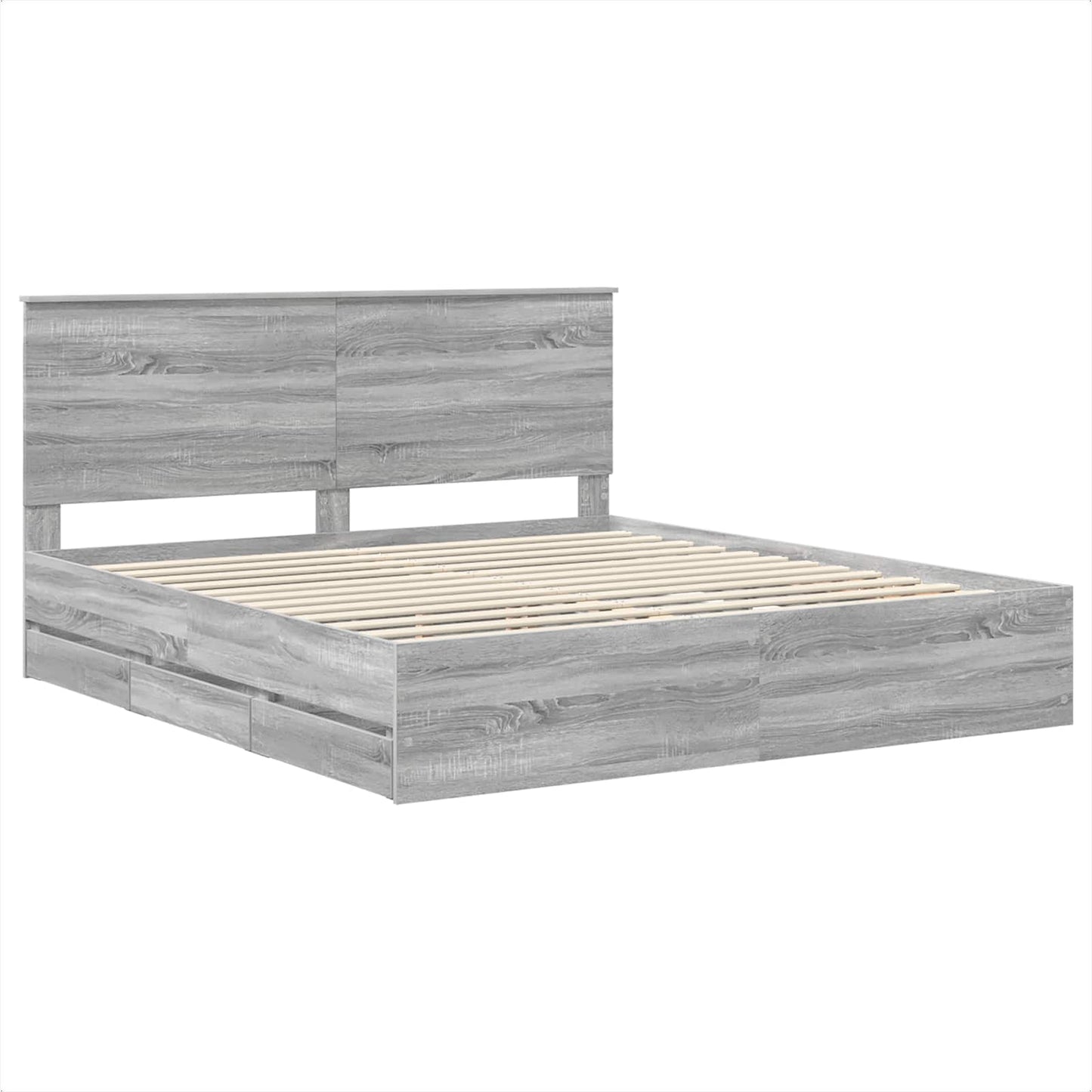 vidaXL Bed Frame with Drawer Grey Sonoma 180 x 200 cm Engineer Wood