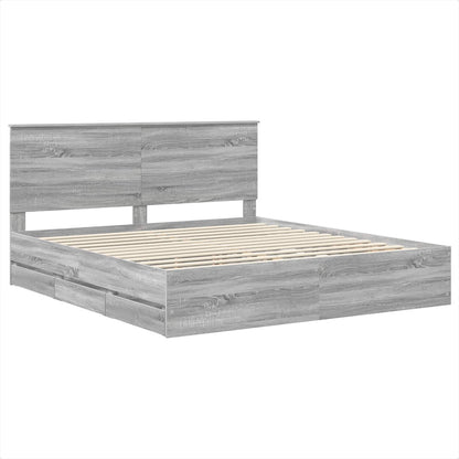 vidaXL Bed Frame with Drawer Grey Sonoma 180 x 200 cm Engineer Wood