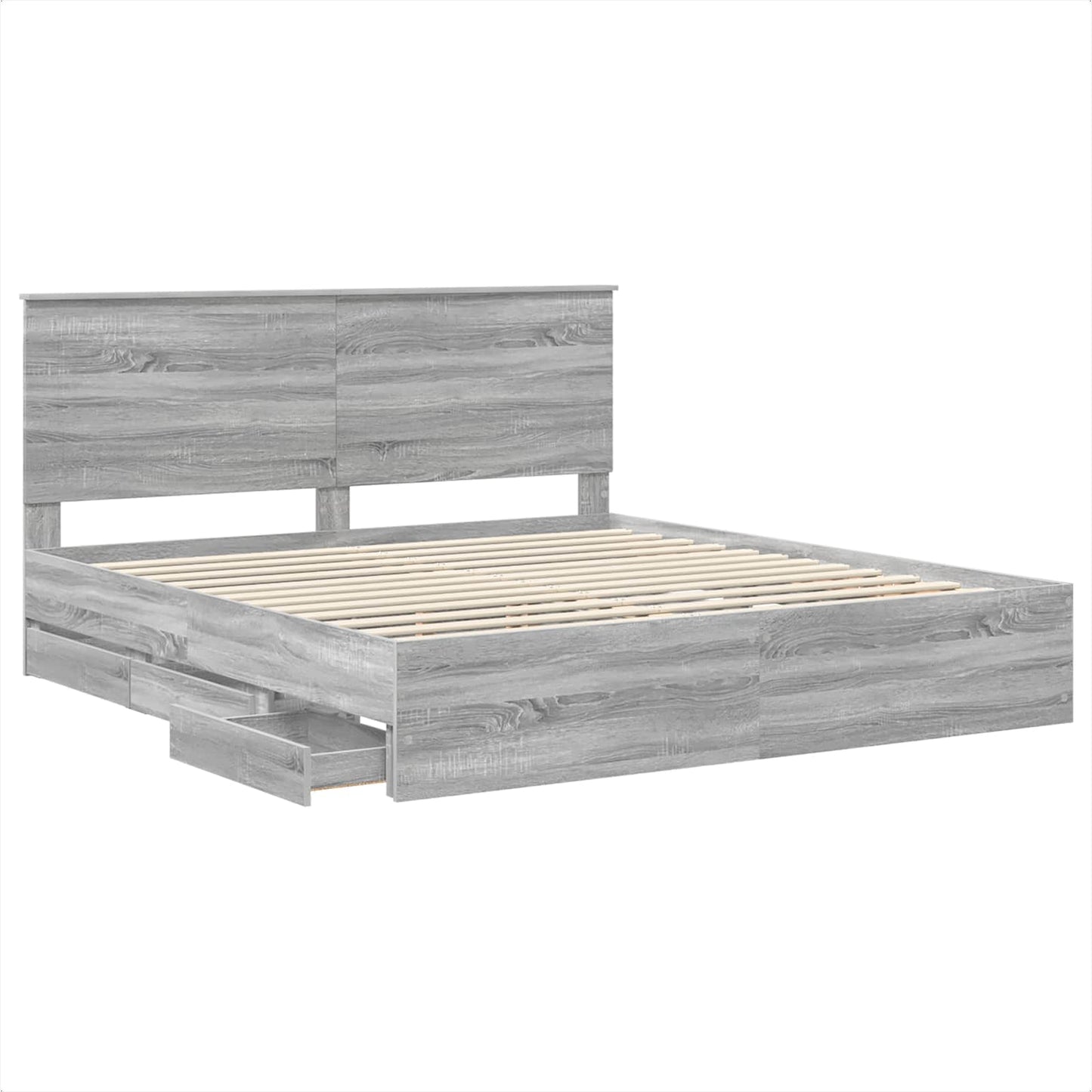vidaXL Bed Frame with Drawer Grey Sonoma 180 x 200 cm Engineer Wood