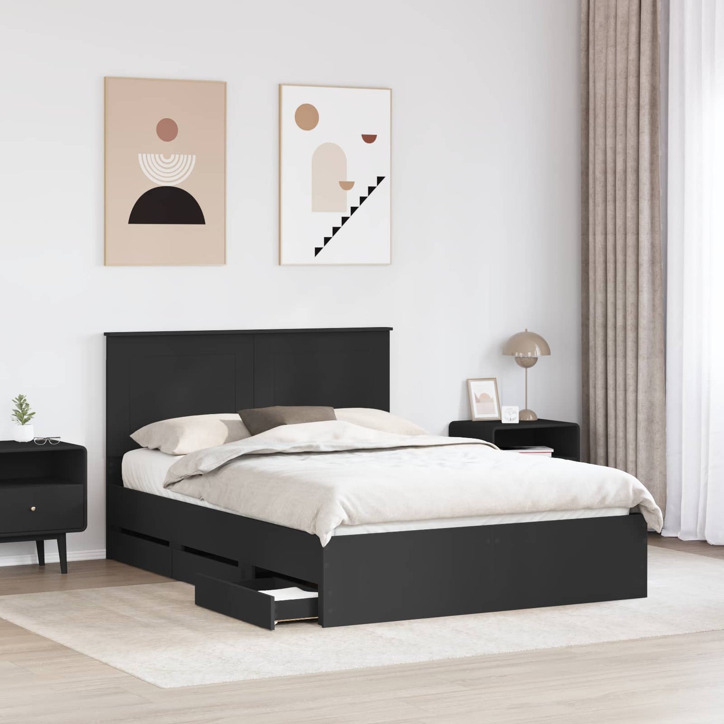vidaXL Bed Frame with Drawer Black 160 x 200 cm Engineer Wood