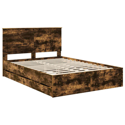 vidaXL Bed Frame with Drawer Smoked Oak 160 x 200 cm Engineer Wood