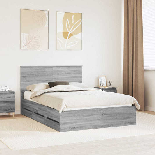 vidaXL Bed Frame with Drawer Grey Sonoma 160 x 200 cm Engineer Wood