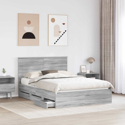 vidaXL Bed Frame with Drawer Grey Sonoma 160 x 200 cm Engineer Wood