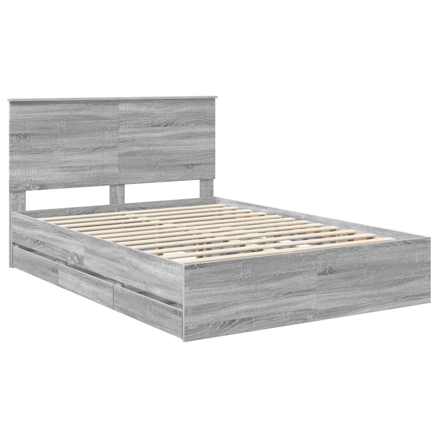 vidaXL Bed Frame with Drawer Grey Sonoma 160 x 200 cm Engineer Wood