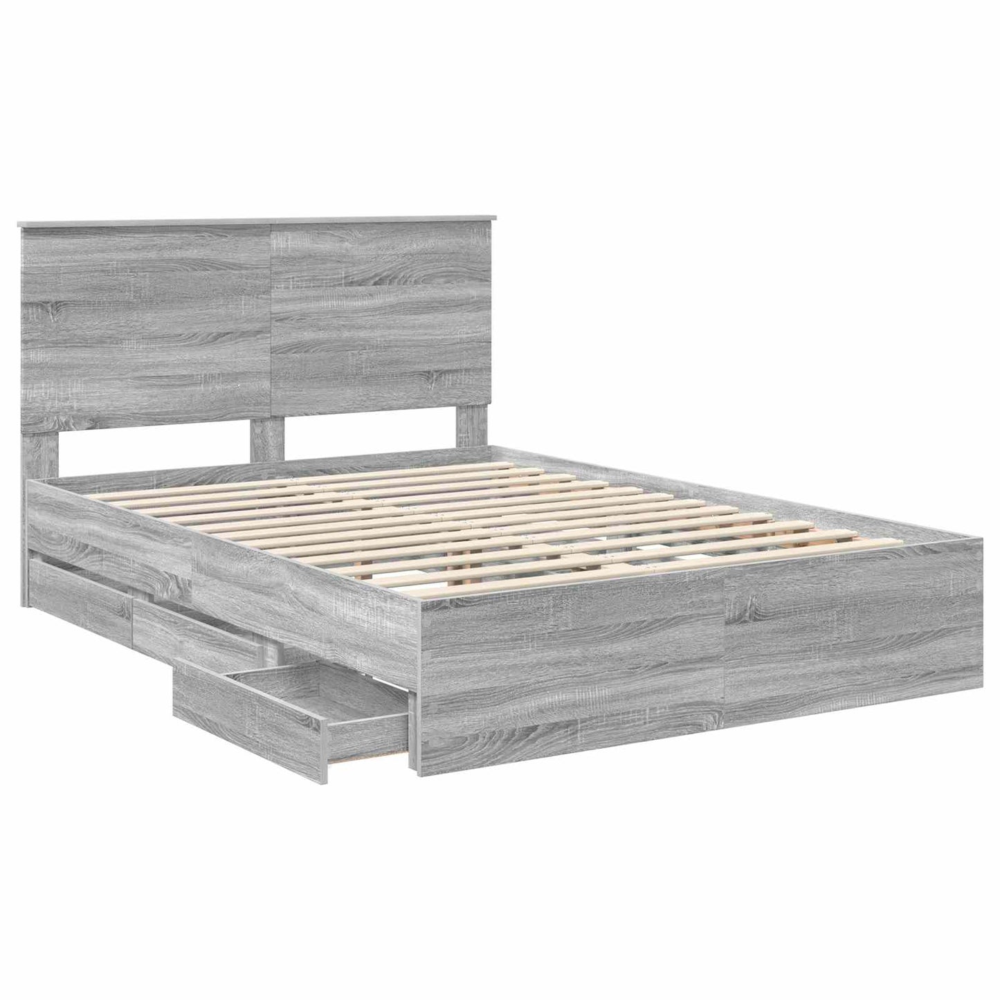 vidaXL Bed Frame with Drawer Grey Sonoma 160 x 200 cm Engineer Wood