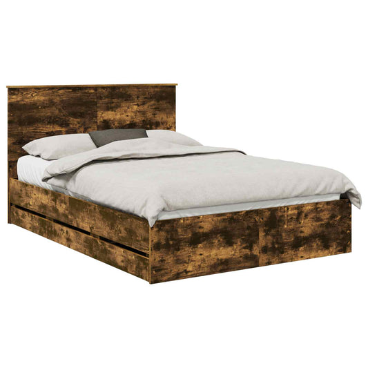 vidaXL Bed Frame with Drawer Smoked Oak 150 x 200 cm Engineer Wood