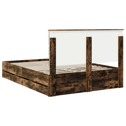 vidaXL Bed Frame with Drawer Smoked Oak 150 x 200 cm Engineer Wood