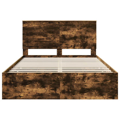 vidaXL Bed Frame with Drawer Smoked Oak 150 x 200 cm Engineer Wood