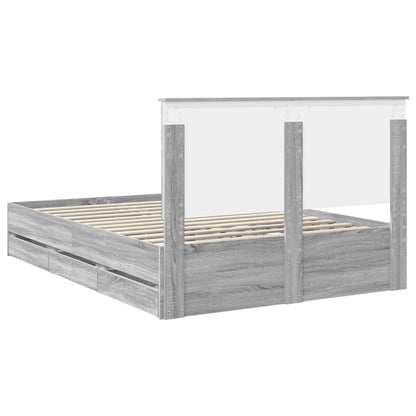 vidaXL Bed Frame with Drawer Grey Sonoma 150 x 200 cm Engineer Wood