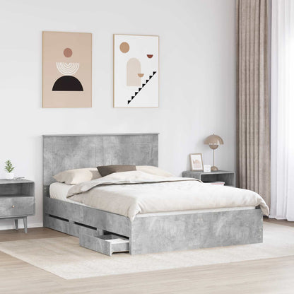 vidaXL Bed Frame with Drawer Concrete Grey 140 x 190 cm Engineer Wood