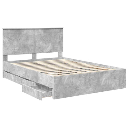 vidaXL Bed Frame with Drawer Concrete Grey 140 x 190 cm Engineer Wood