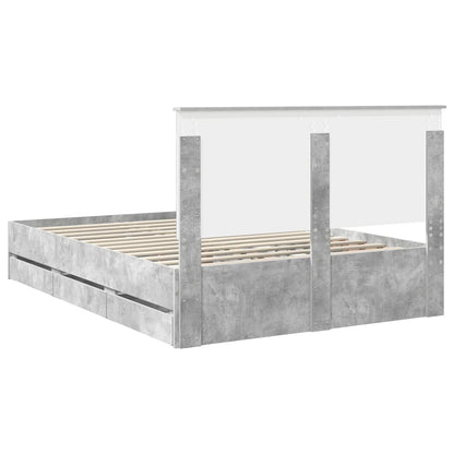 vidaXL Bed Frame with Drawer Concrete Grey 140 x 190 cm Engineer Wood