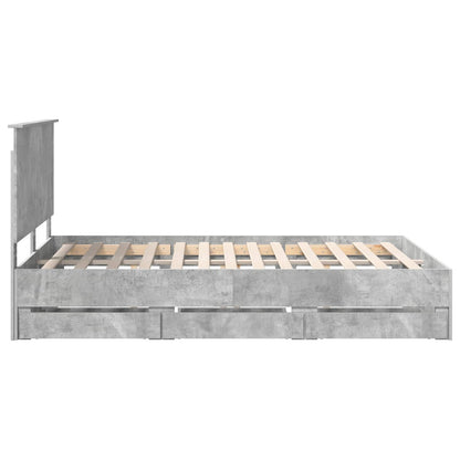vidaXL Bed Frame with Drawer Concrete Grey 140 x 190 cm Engineer Wood