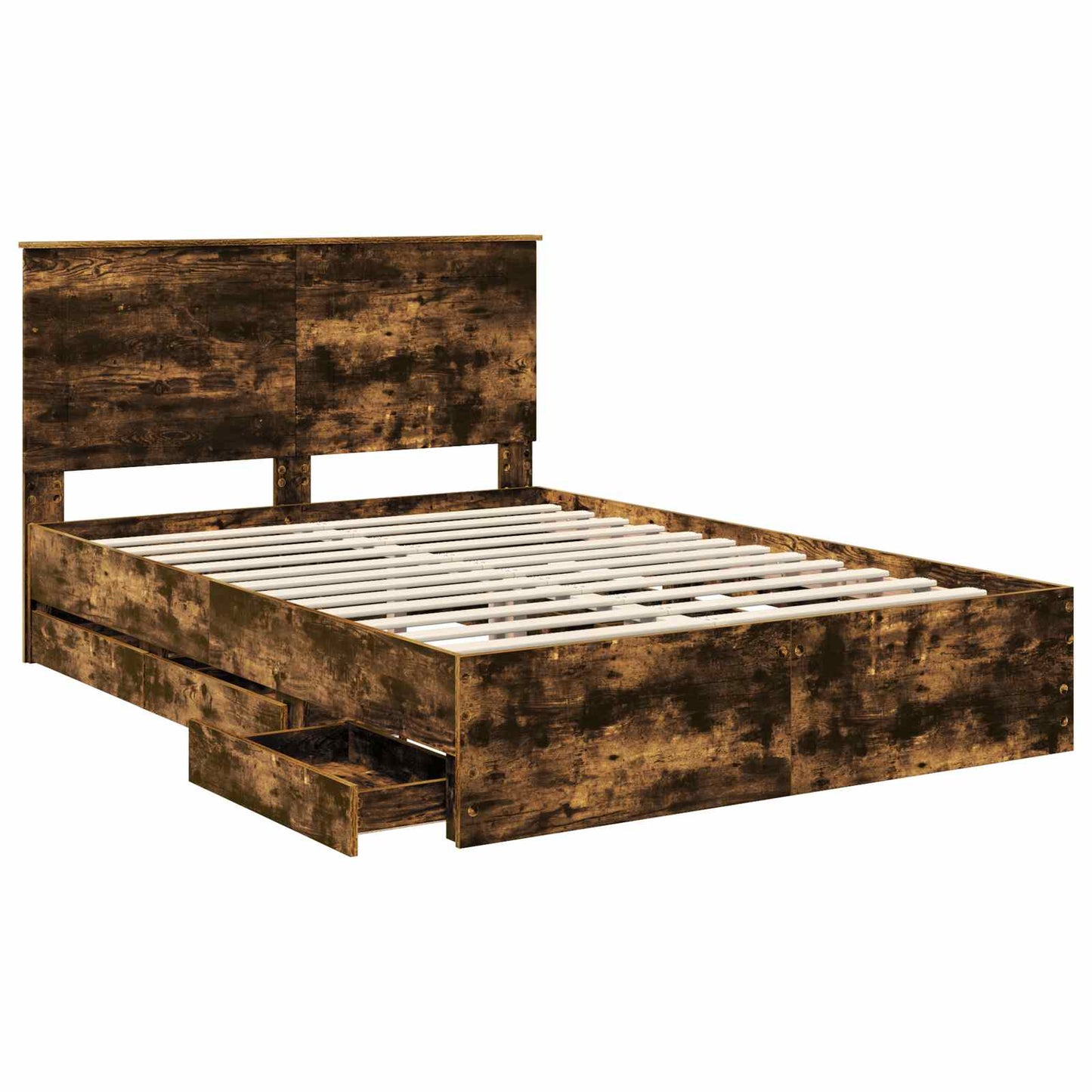 vidaXL Bed Frame with Drawer Smoked Oak 140 x 190 cm Engineer Wood