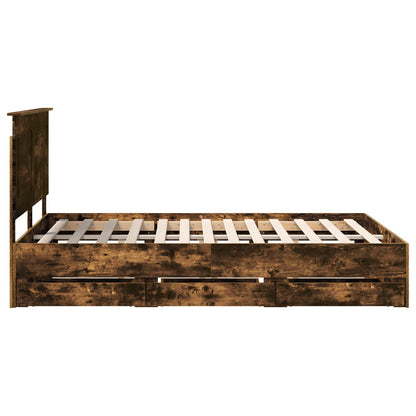 vidaXL Bed Frame with Drawer Smoked Oak 140 x 190 cm Engineer Wood