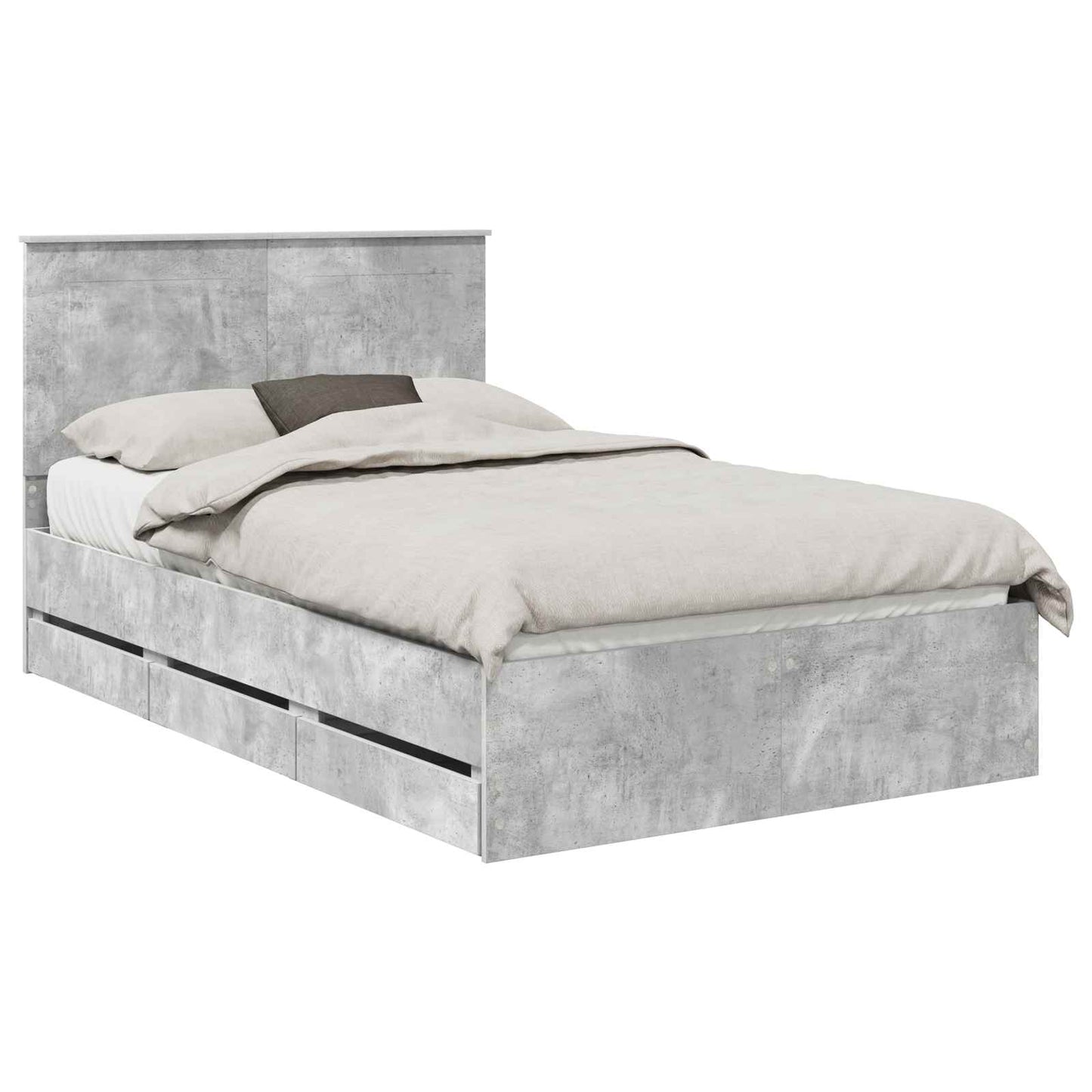 vidaXL Bed Frame with Drawer Concrete Grey 135 x 190 cm Engineer Wood
