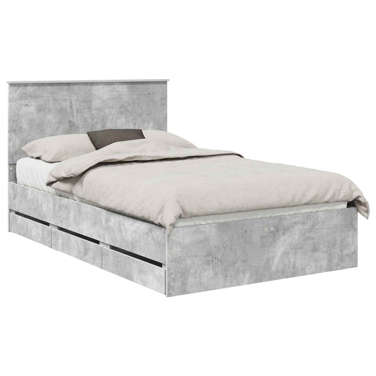 vidaXL Bed Frame with Drawer Concrete Grey 135 x 190 cm Engineer Wood
