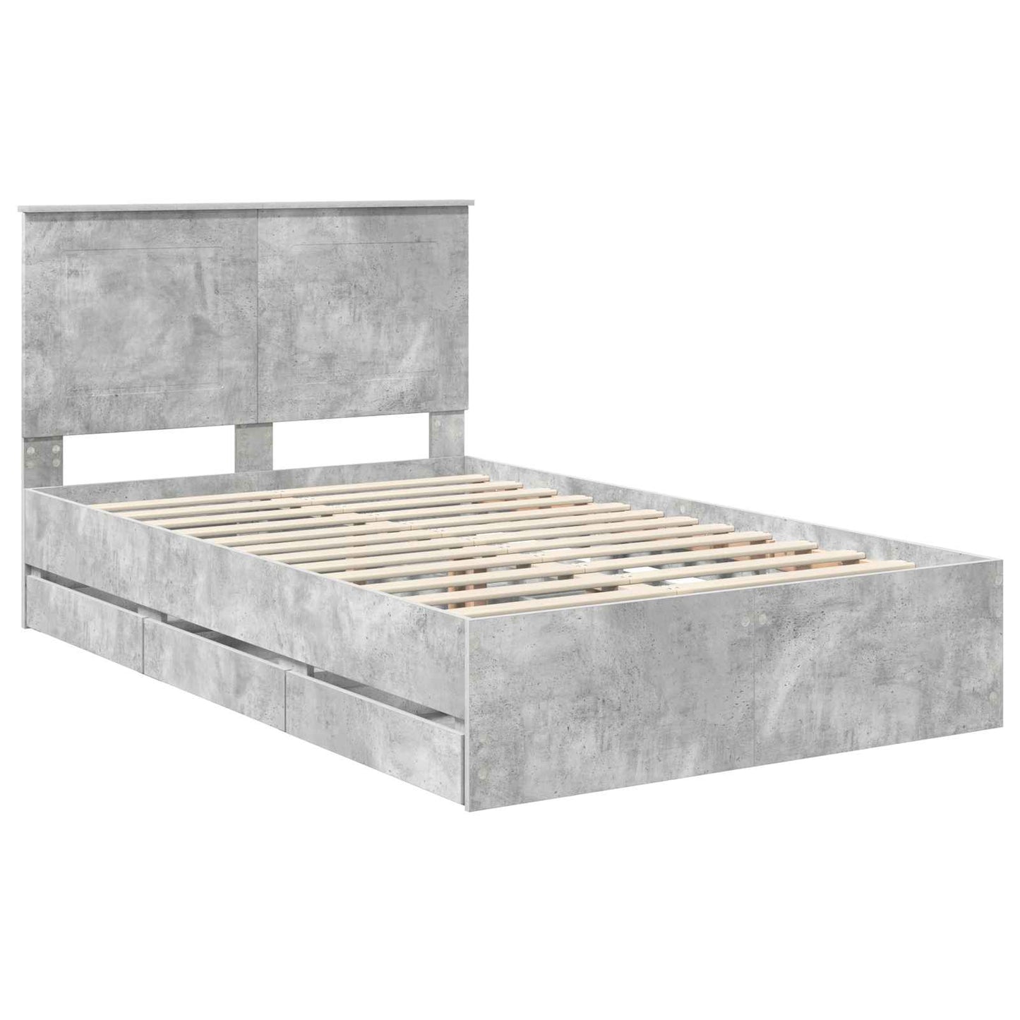 vidaXL Bed Frame with Drawer Concrete Grey 135 x 190 cm Engineer Wood
