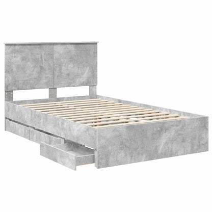 vidaXL Bed Frame with Drawer Concrete Grey 135 x 190 cm Engineer Wood
