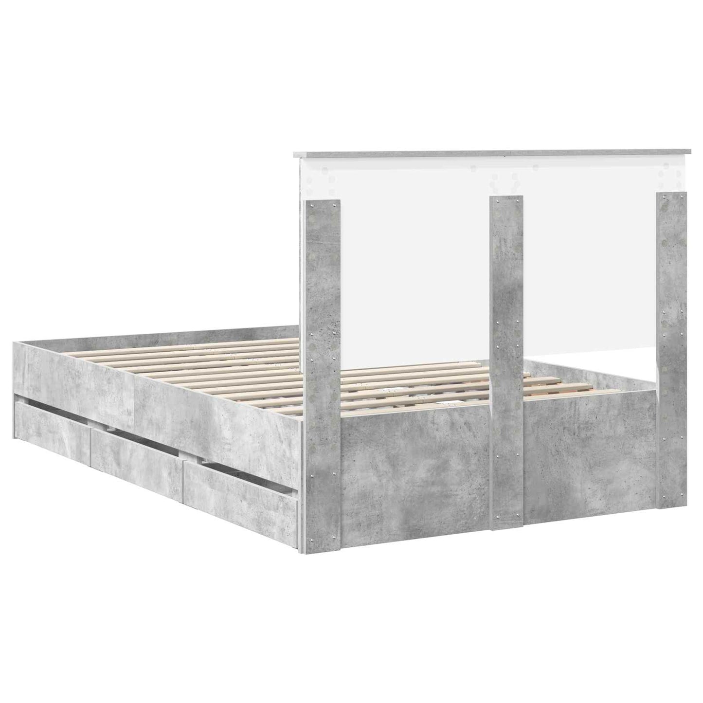 vidaXL Bed Frame with Drawer Concrete Grey 135 x 190 cm Engineer Wood