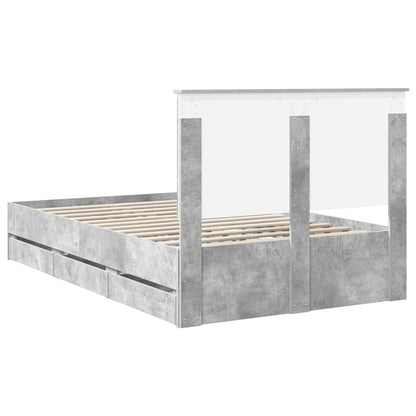 vidaXL Bed Frame with Drawer Concrete Grey 135 x 190 cm Engineer Wood