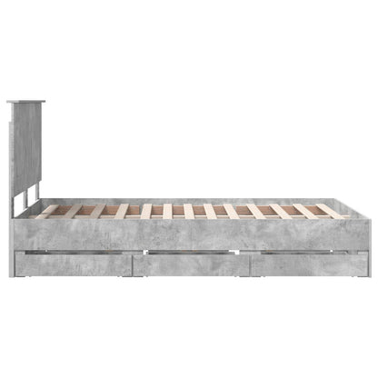 vidaXL Bed Frame with Drawer Concrete Grey 135 x 190 cm Engineer Wood