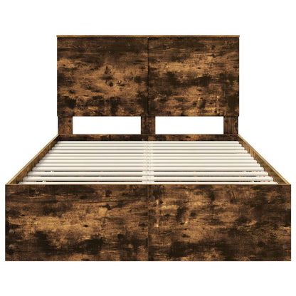 vidaXL Bed Frame with Drawer Smoked Oak 135 x 190 cm Engineer Wood
