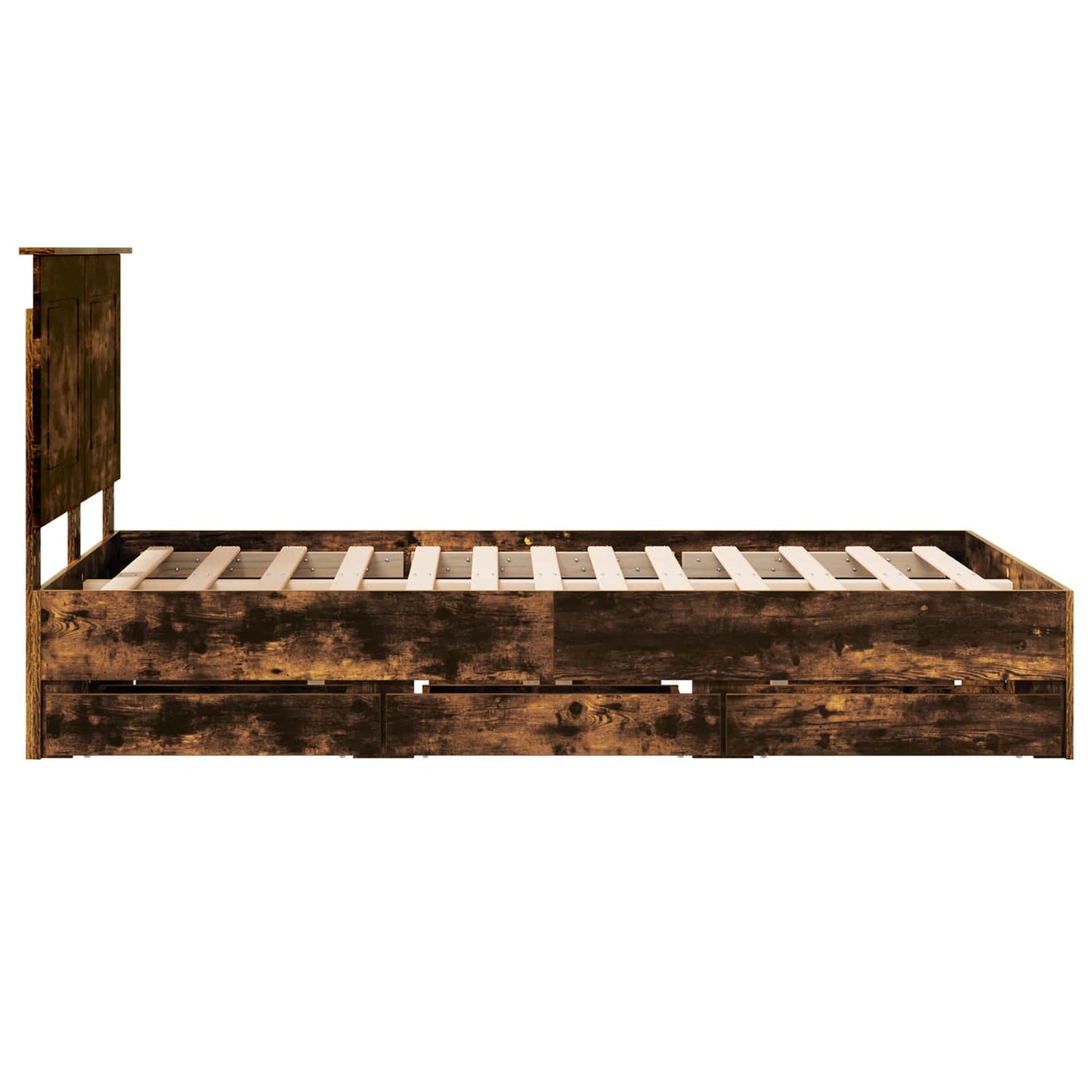 vidaXL Bed Frame with Drawer Smoked Oak 135 x 190 cm Engineer Wood