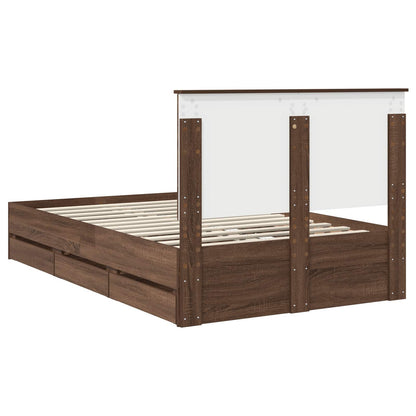 vidaXL Bed Frame with Drawer Brown Oak 135 x 190 cm Engineer Wood