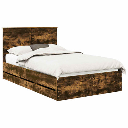 vidaXL Bed Frame with Drawer Smoked Oak 120 x 190 cm Engineer Wood