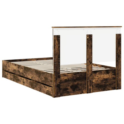vidaXL Bed Frame with Drawer Smoked Oak 120 x 190 cm Engineer Wood