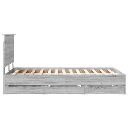 vidaXL Bed Frame with Drawer Grey Sonoma 120 x 190 cm Engineer Wood