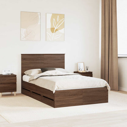 vidaXL Bed Frame with Drawer Brown Oak 120 x 190 cm Engineer Wood
