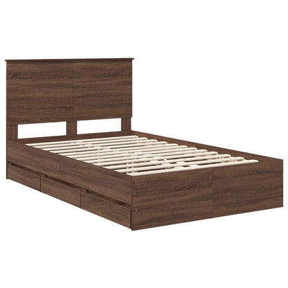 vidaXL Bed Frame with Drawer Brown Oak 120 x 190 cm Engineer Wood