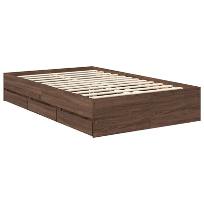 vidaXL Bed Frame with Drawer Brown Oak 120 x 190 cm Engineer Wood