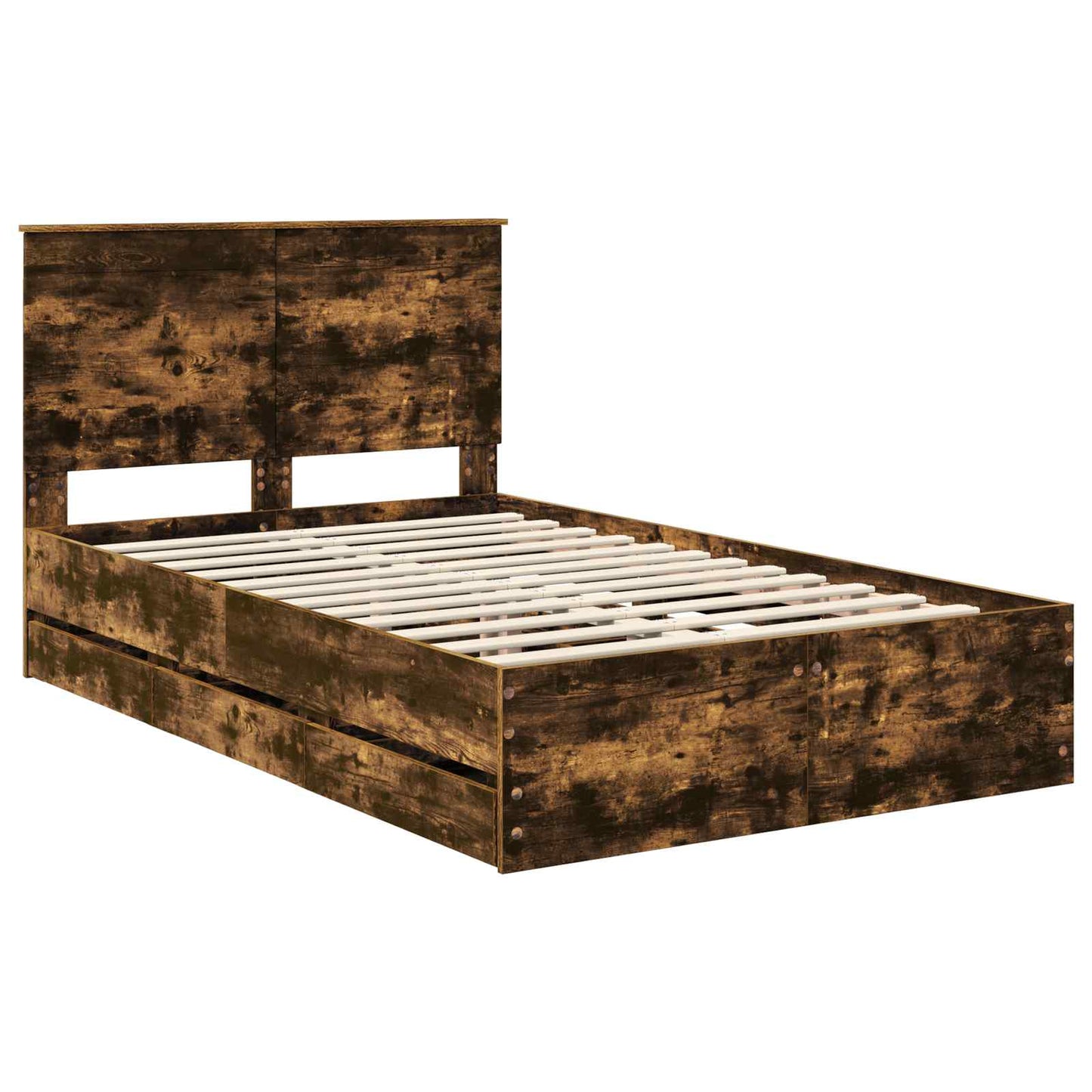 vidaXL Bed Frame with Drawer Smoked Oak 120 x 200 cm Engineer Wood