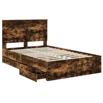 vidaXL Bed Frame with Drawer Smoked Oak 120 x 200 cm Engineer Wood