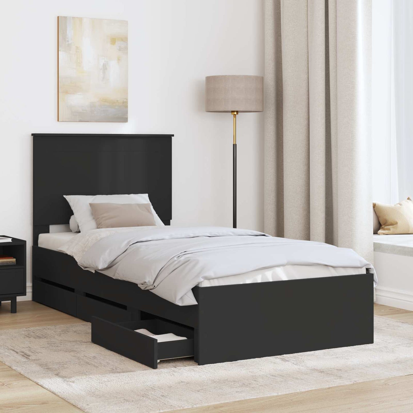 vidaXL Bed Frame with Drawer Black 100 x 200 cm Engineer Wood
