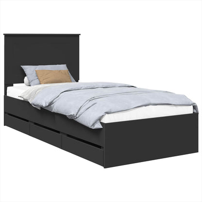 vidaXL Bed Frame with Drawer Black 100 x 200 cm Engineer Wood