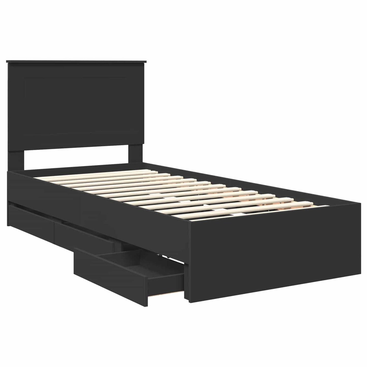 vidaXL Bed Frame with Drawer Black 100 x 200 cm Engineer Wood