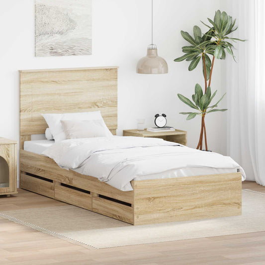 vidaXL Bed Frame with Drawer Sonoma Oak 100 x 200 cm Engineer Wood