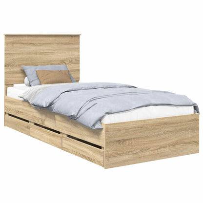 vidaXL Bed Frame with Drawer Sonoma Oak 100 x 200 cm Engineer Wood