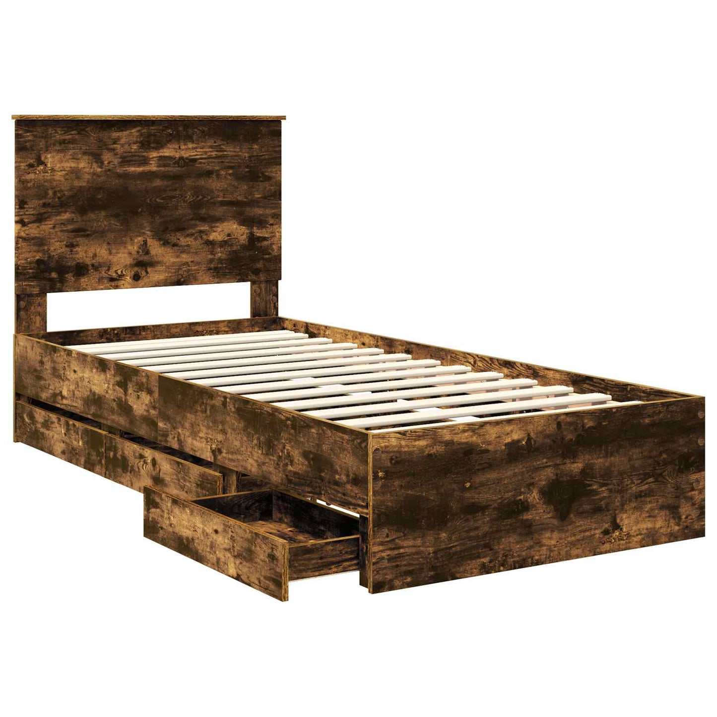 vidaXL Bed Frame with Drawer Smoked Oak 100 x 200 cm Engineer Wood