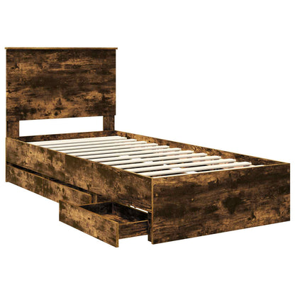 vidaXL Bed Frame with Drawer Smoked Oak 100 x 200 cm Engineer Wood
