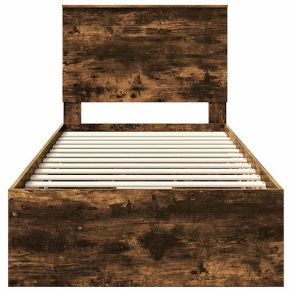 vidaXL Bed Frame with Drawer Smoked Oak 100 x 200 cm Engineer Wood