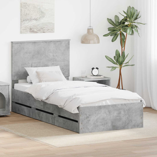vidaXL Bed Frame with Drawer Concrete Grey 90 x 190 cm Engineer Wood