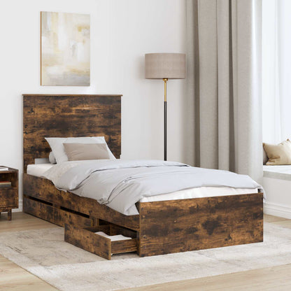 vidaXL Bed Frame with Drawer Smoked Oak 90 x 190 cm Engineer Wood